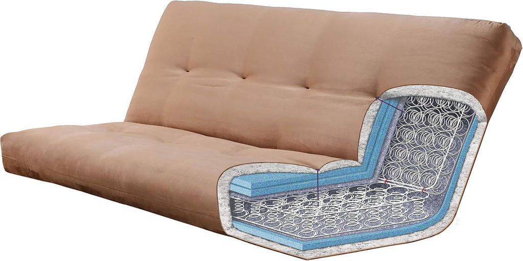 Eldorado Futon Brown Finish Frame w/Coil 8 Inch Mattress Full Size Sofa Bed (Peat Matt w/Frame Only Full Size)