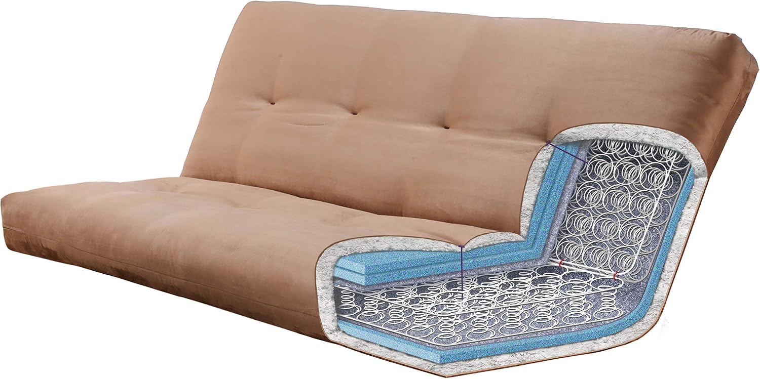 Eldorado Futon Brown Finish Frame w/Coil 8 Inch Mattress Full Size Sofa Bed (Peat Matt w/Frame Only Full Size)