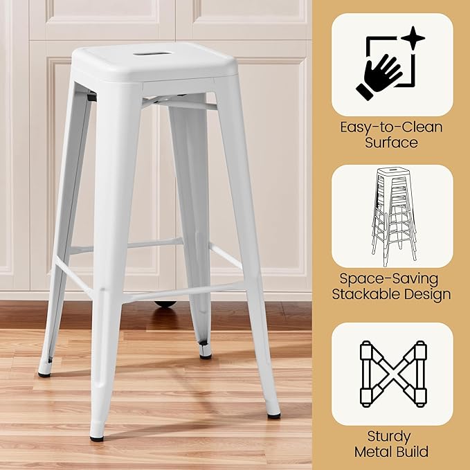 Yaheetech 30 Inch Metal Bar Stools Set of 4, Bar Height Backless Bartools, In...