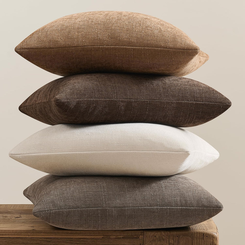 Pack of 4 Throw Pillow Covers 20x20 Inch Chenille Textured Neutral Brown Soft...
