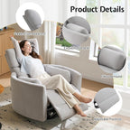 Jocisland Power Rocking Nursery Chair/Swivel Recliner/USB, Grey Fabric | Oversized Glider Chairs,Fabric,2 Pillows,USB & Type-C,Reclining Armchair Sofa,Living Room,Bedroom,Nursing