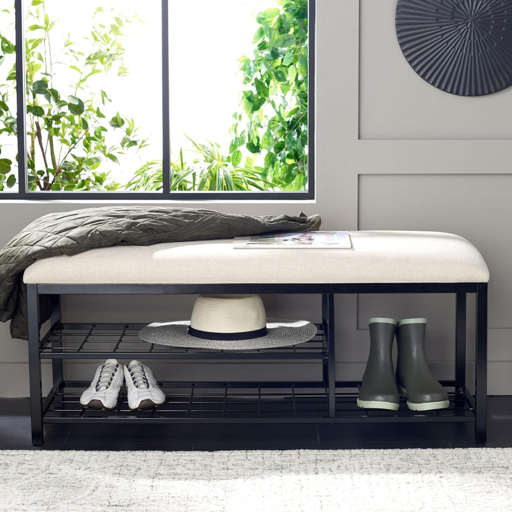 SAFAVIEH Home Collection Milligan Cream/Black Open Shelf Bench with Cushion