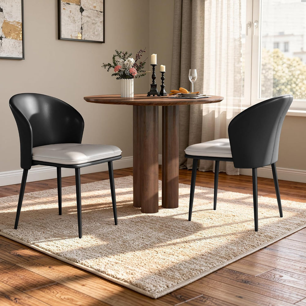 Faux Leather Dining Chairs Set of 2, Curved Back Upholstered Accent Chair, Mo...