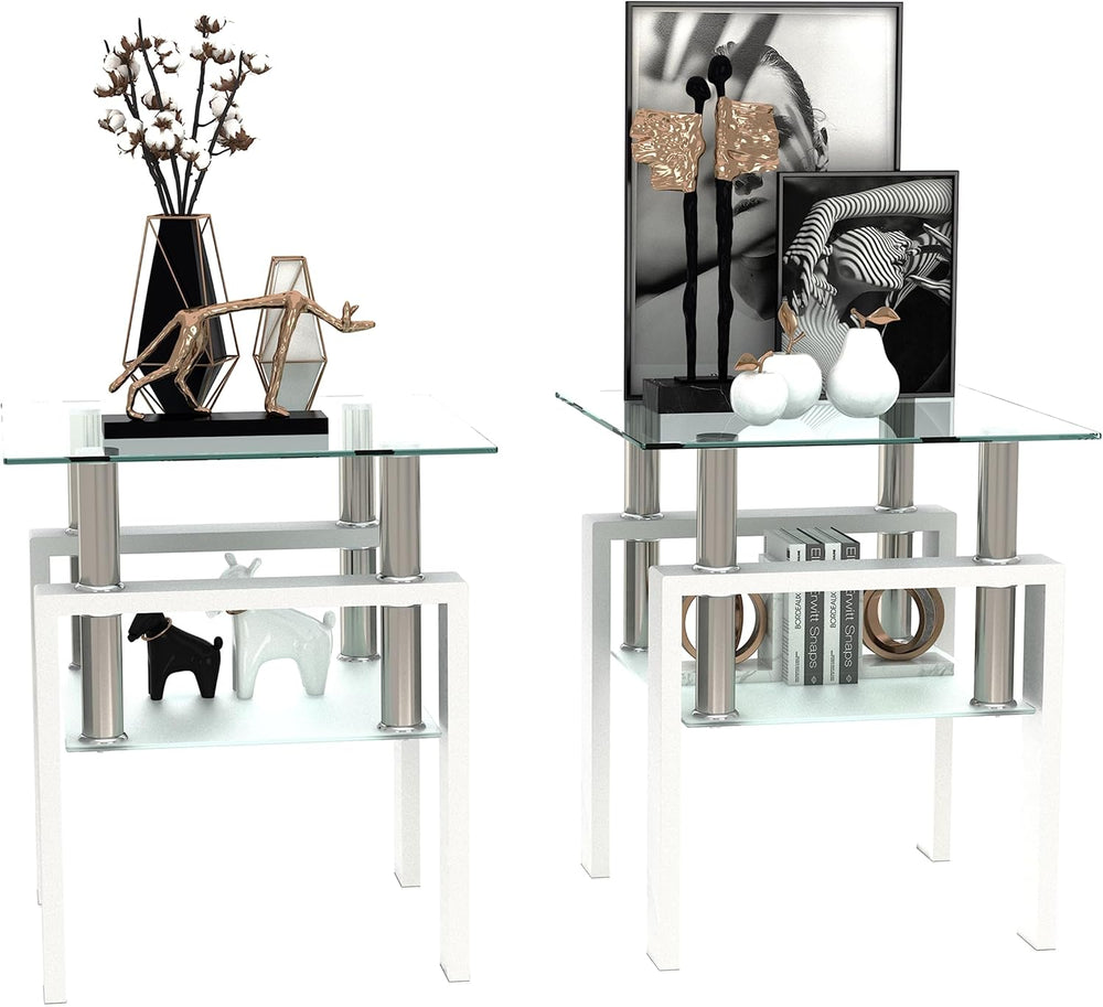 Living Room Tables Set,3 Piece Glass Coffee Table and End Tables Set for Livi...