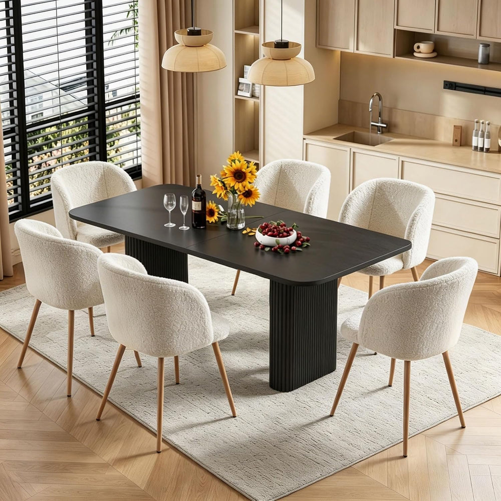 Homedot Dining Chairs Set of 6, Upholstered Sherpa Kitchen Chairs with Curved...