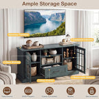 Tangkula Farmhouse TV Stand for TV up to 65 70 Inches, Tall Media Console Table with 2 Glass Storage Cabinets, 1 Drawer & 2 Open Shelves, Wooden Entertainment Center for Living Room (Vintage Green)