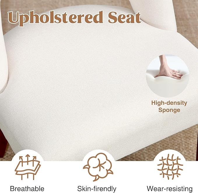 Dining Chair Set of 5,Modern Dining Room Chairs with Thick Cushions,Upholstered Linen Fabric Kitchen Chairs for Kitchen Dining Room Beige