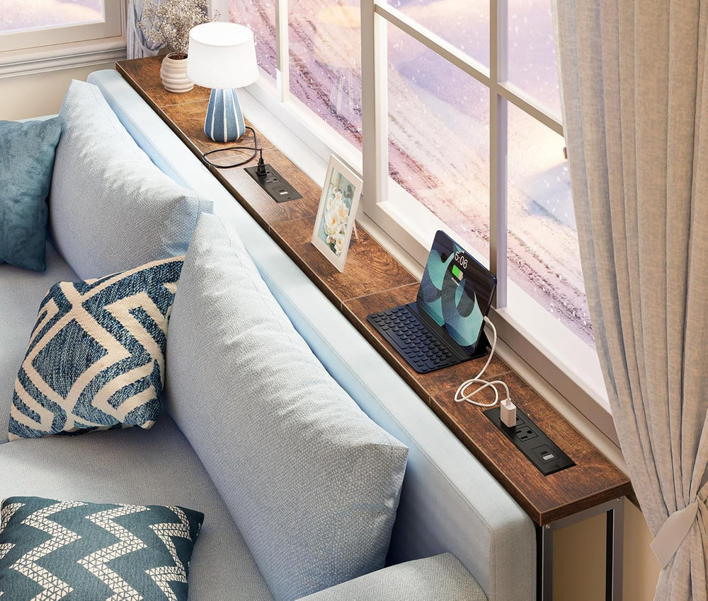 SUPERJARE 78.8 inch Narrow Behind Couch Table with 2 Charging Stations | 2 AC...