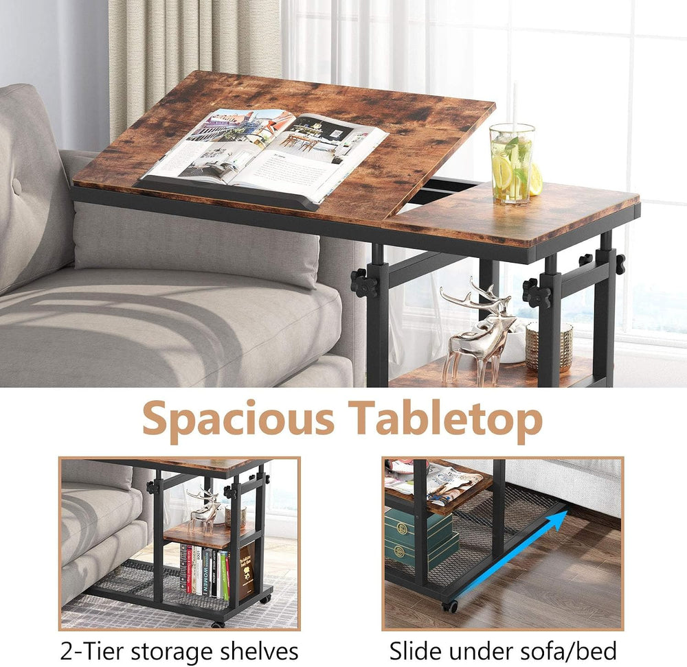 Tribesigns Height Adjustable C Table with Wheels, Mobile Couch Snack Side Tab...