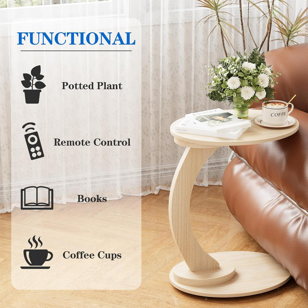 End Table,C Shaped Side Table,CouchTable that Slide Under, Wood Round Table f...