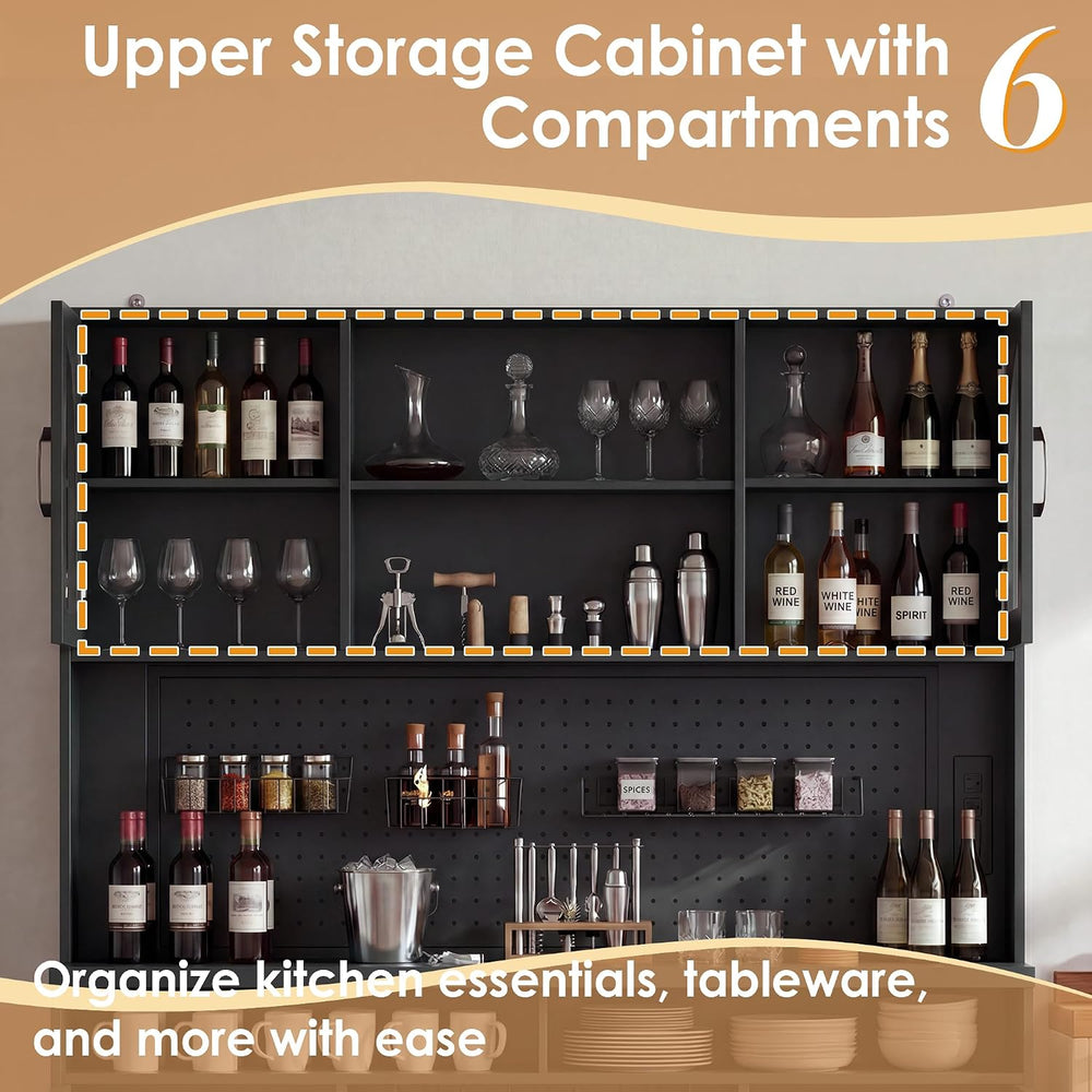 Large Coffee Bar Cabinet LED Wine Pantry Cabinet with Storage Hutch | 70.8&qu...