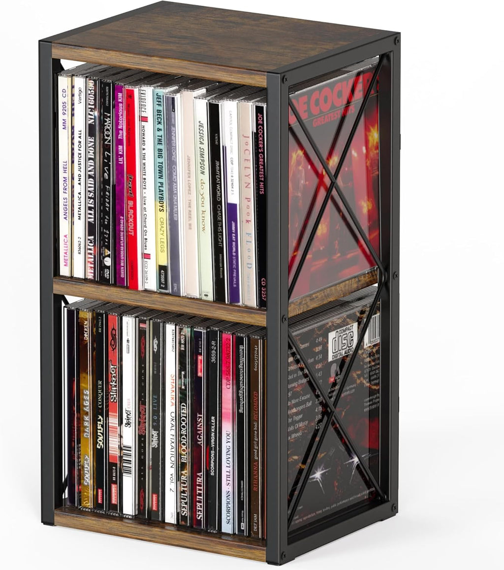 Alyoen 2 Tier CD Holder Organizer, Wooden CD Storage Rack Holds up to 30 Cds, CD Case Holder for Display, Premium CD Display Shelf for Home Office, Ideal for Music Enthusiasts
