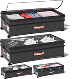 Under Bed Storage with Wheels, 2 Pack XXL Rolling Storage Containers, 10'' Adjustable Underbed Organizer with Lids for Clothes Blankets Shoes, Black