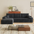 107" Boneless Couch with L Shaped Chaise, Plush Corduroy Sleeper Sectional Sofa, Deep Seat Comfy Couches for Living Room Bedroom, Compressed Foam Cloud Sofas, No Assembly, Left Facing Chaise, Black