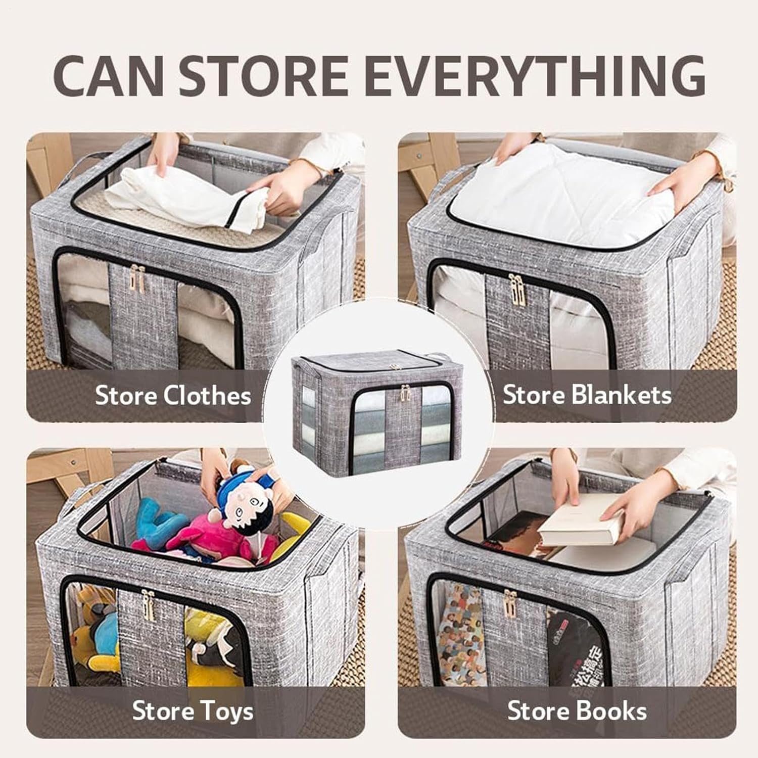 Clothes Storage Bins 50x40x33cm, 66L Waterproof Foldable Fabric Container, Ideal for Bedroom, Closet, Apartment, Home, Bed Sheets, Comforters, Toys, Garments