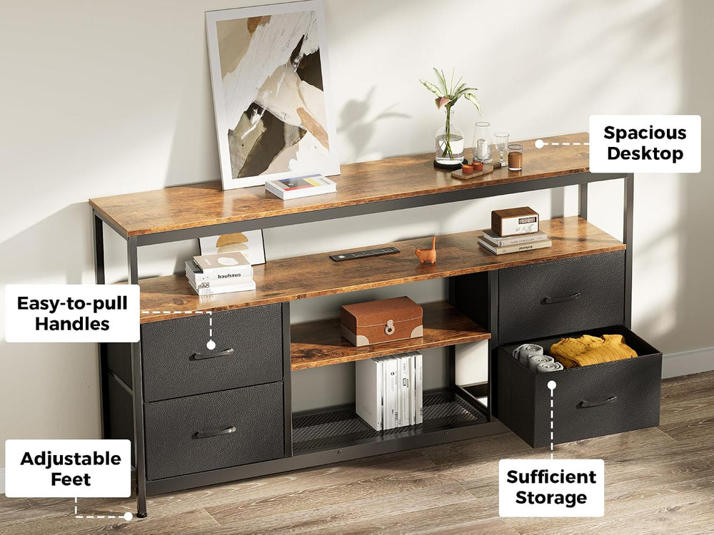 Huuger TV Stand Dresser with Power Outlets and LED Lights, 4 Drawers Entertai...
