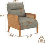 WENTMENT Modern Accent Chair, Armchair with Natural Rattan Armrest, Upholstered Living Room Chair Comfy Single Sofa Chair for Hosting Room/Bedroom, Grey
