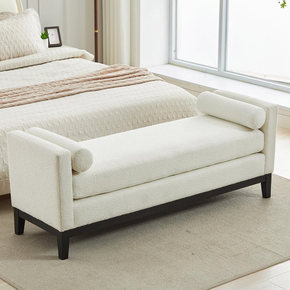 End of Bed Bench for Bedroom, 66.34'' Boucle Fabric Long King Size Be...