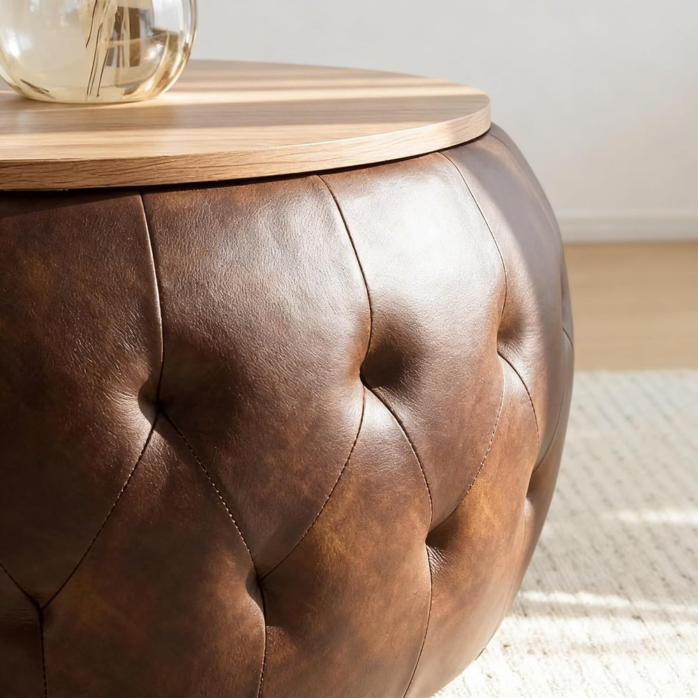 YDcosyfy 25 Inches Large Round Storage Ottoman, Modern Upholstered Ottoman Co...