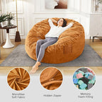 Bean Bag Chairs for Adults - Giant Bean Bag Chair Convertible Bean Bag Bed - Beanbag Chair with Micro Fiber Cover/Furniture Foam Filler - Floor Couch Sofa in Bedroom Dorm Room - Full Golden Brown