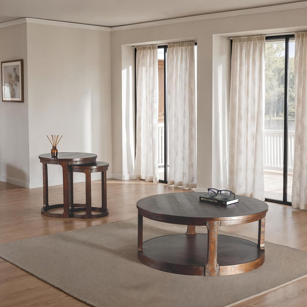 Espresso Coffee and End Table Set with Lower Shelves, 2-Piece | Espresso Coff...