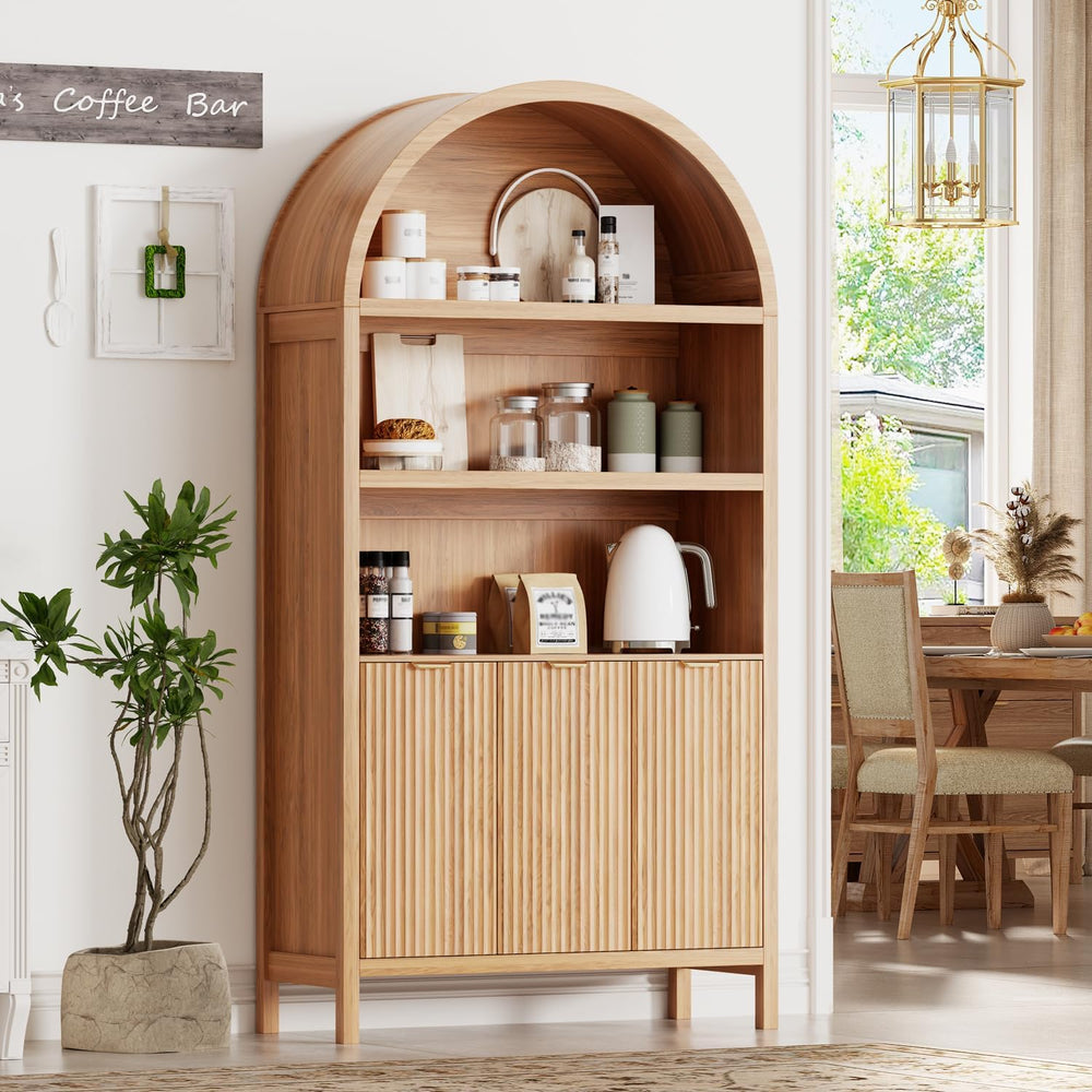 Ieejdn 71.34" Tall Arched Kitchen Pantry,Modern Fluted Wood Storage Cabi...