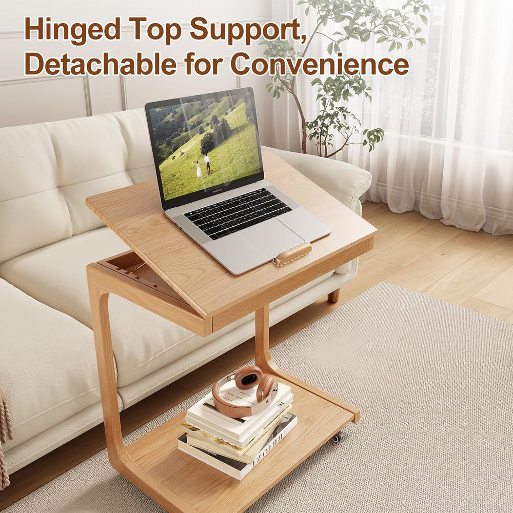 AQIMUELE Wooden C-Shaped End Table,Couch Table with Adjustable Desktop,Small ...