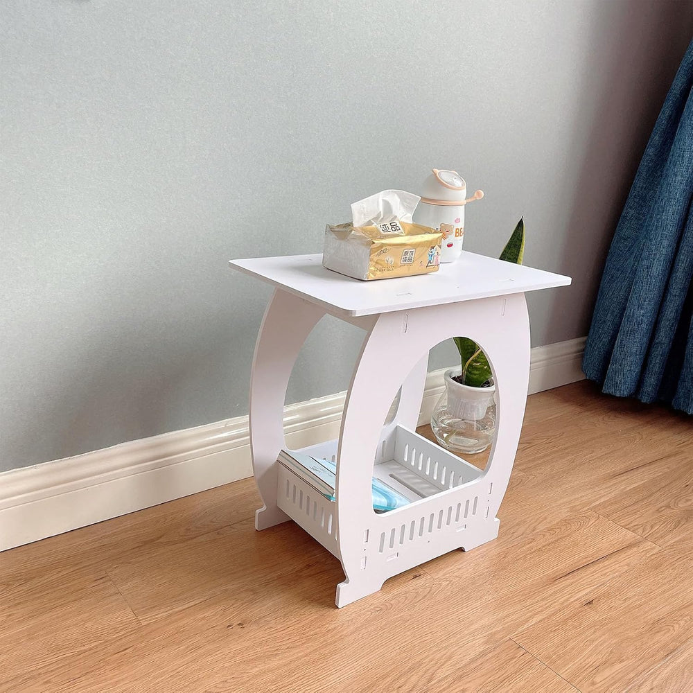Modern Square Design Small End Table with Rounded Edges Space Efficient for S...