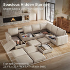 SITJOY 118" Faux Leather Modular Sectional Sofa with Storage, Mid Century Modern Sectional Couches for Living Room, 6 Seater V Shaped Couch with Chaise, Greige