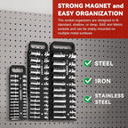 Magnetic Socket Holder Set with Handle, Portable Socket Organizer, Heavy Duty Socket Racks, 76 standard Sockets for Tool Box (Black, 3 Pcs Set-1/4", 3/8" & 1/2")