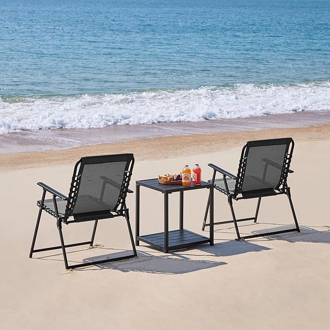 Yaheetech Patio Dining Chairs Set of 4 with Armrests and Backrests, Outdoor Texteline Folding Chairs All Weather for Garden, Lawn, Porch and Backyard, Dark Gray