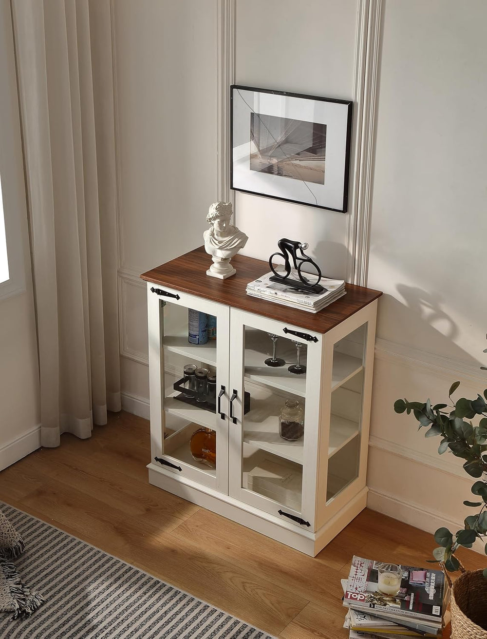 FOREST GRAVITY 31.5'' Small Display Buffet Cabinet with LED and Glass...