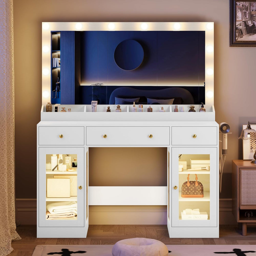 Thacuok Makeup Vanity with Large Mirror and Lights, 47''Wide Dressing...