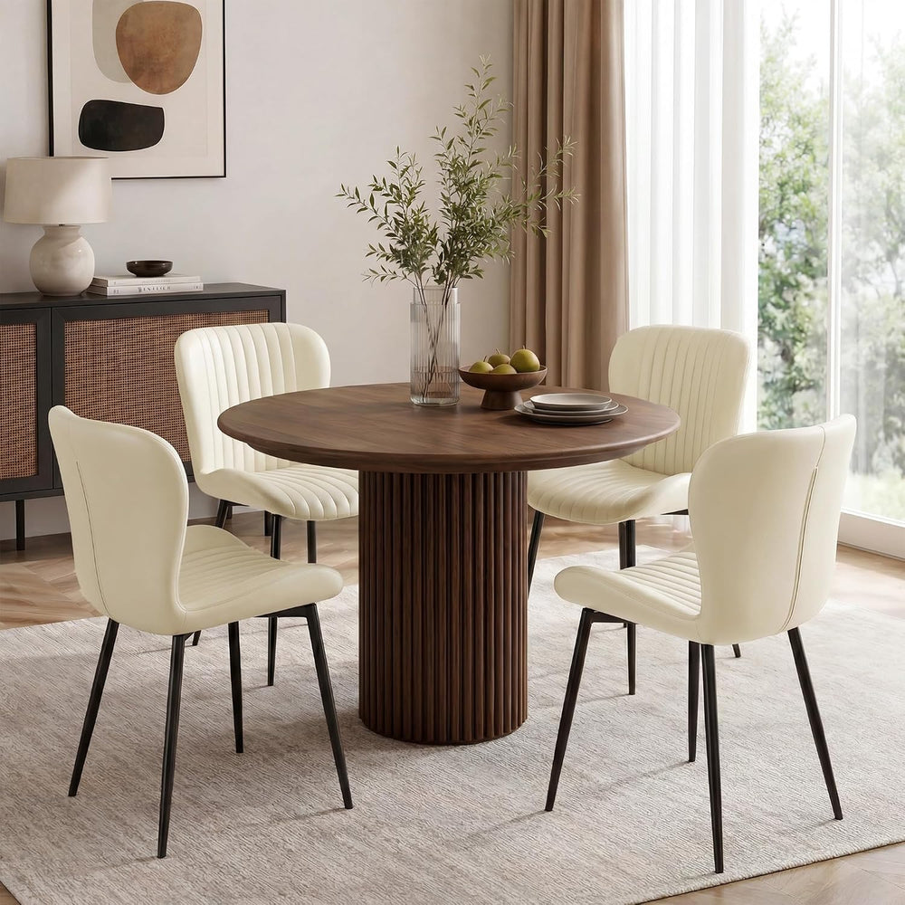 Upholstered Dining Chairs Set of 4 PU Leather Metal Legs Beige | Vertical cha...
