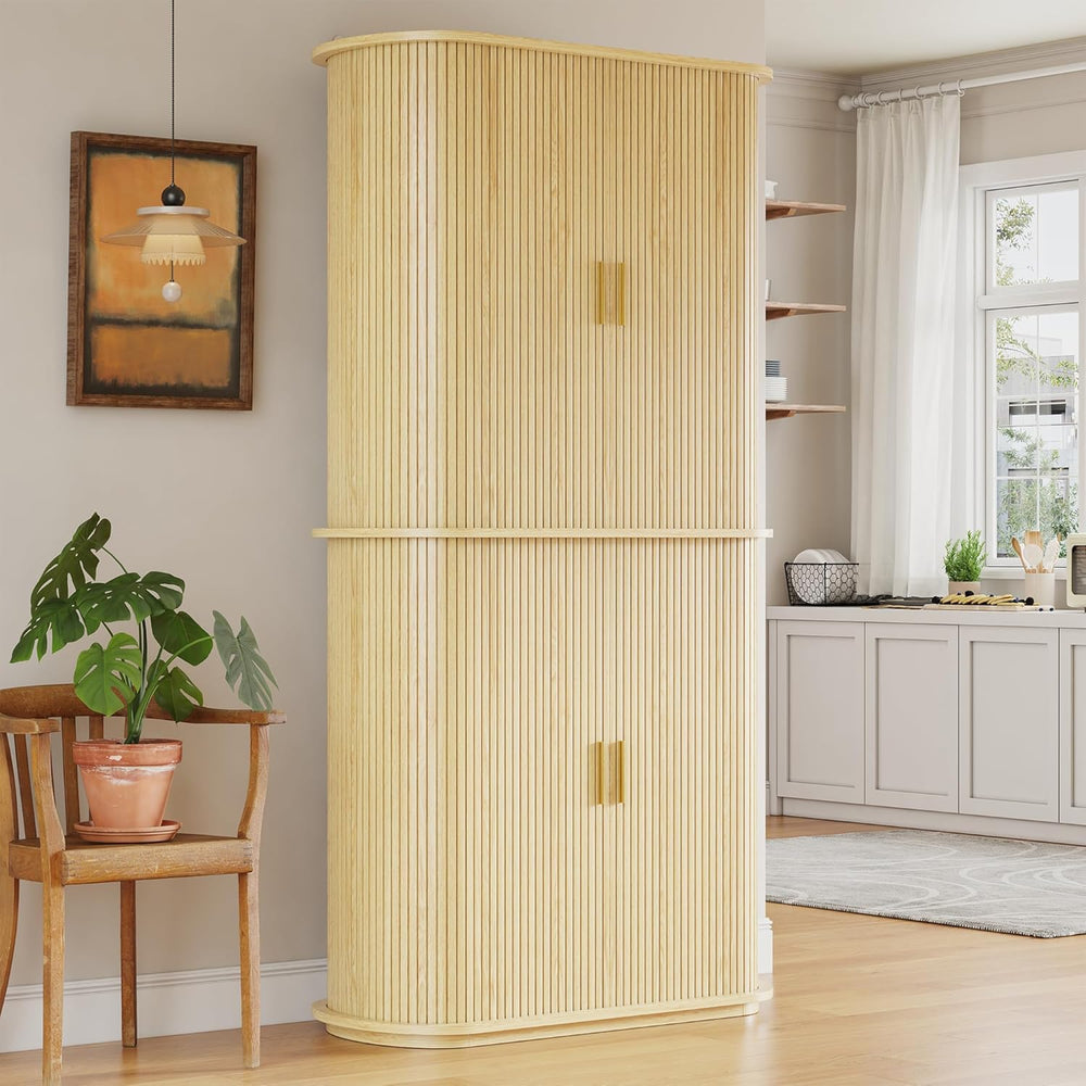 iPormis Kitchen Pantry with Sliding Doors, Tall Modern Curved Pantry Storage ...
