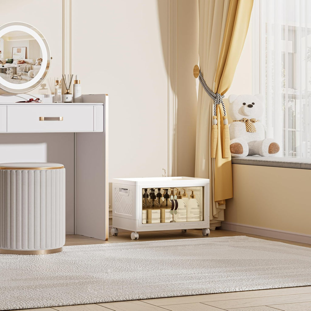 36 QT / 9 Gal Magnetic Double Door Cabinet with Wheels - Foldable Stackable Design, Leather Handles, Water Resistant Organizer for Bathroom, Kitchen