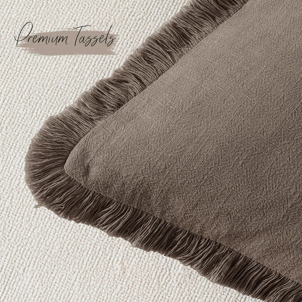24x24 Inch Set of 2 Euro Linen Fringe Throw Pillow Covers,Coffee