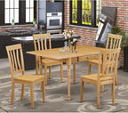 East West Furniture MZAN5-OAK-W 5 Piece Modern Dining Table Set Includes a Rectangle Wooden Table with Dropleaf and 4 Dining Room Chairs, 36x54 Inch, Oak