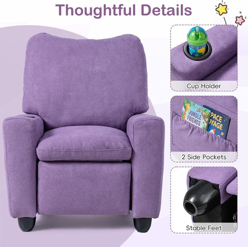 Costzon Kids Recliner Chair with Cup Holder, Toddler Adjustable Lounge Chair w/Footrest for Boys Girls Room, Ergonomic Baby Child Furniture Sofa for Age 3+ Gifts, Kids Mini Recliner up to 150 lbs