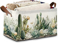 Cactus Succulent Collapsible Storage Box,Tropical Plants Organizer Bin with Handles for Room Decoration,Bins Book Basket Box 17x11.5x10Inch