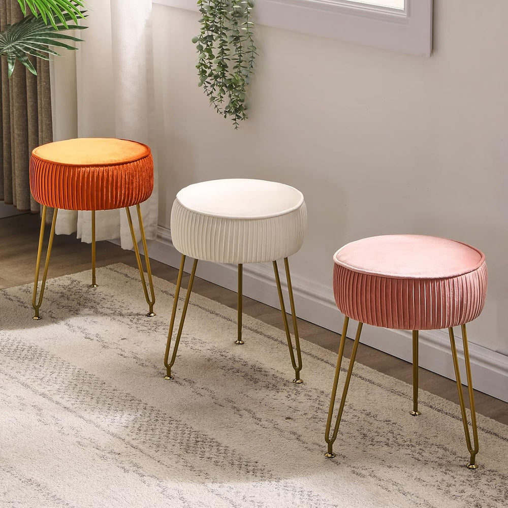 IBUYKE Makeup Vanity Stool, Velvet Round Footrest Ottoman, White LG-30M | Dre...