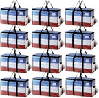 TAILI Extra Large Moving Bags, 12 Pack Clear Heavy Duty Totes for Storage with Visible Window, Wrap Around Handles, Storage Bags for Space Saving, Alternative to Moving Boxes