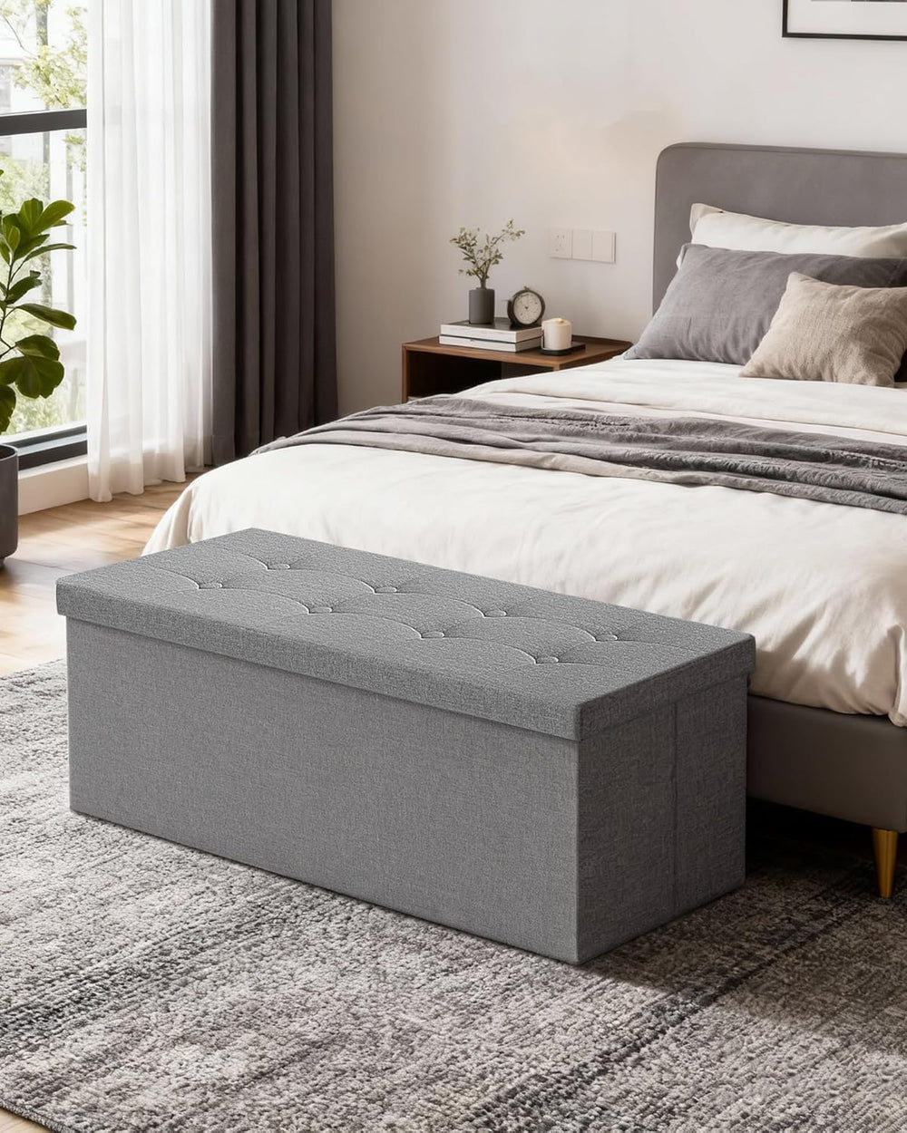 GLAXYFUR 43 Inches Folding Storage Ottoman Bench, Storage Chest | Ottoman Foo...