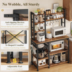 SNTD Baker Rack with Power Outlet - Microwave Stand with Storage, Large Coffee Bar Station with 14 Hooks, Metal Kitchen Shelf Rack for Spices, Pots (Rustic Brown) | with Power Outlet