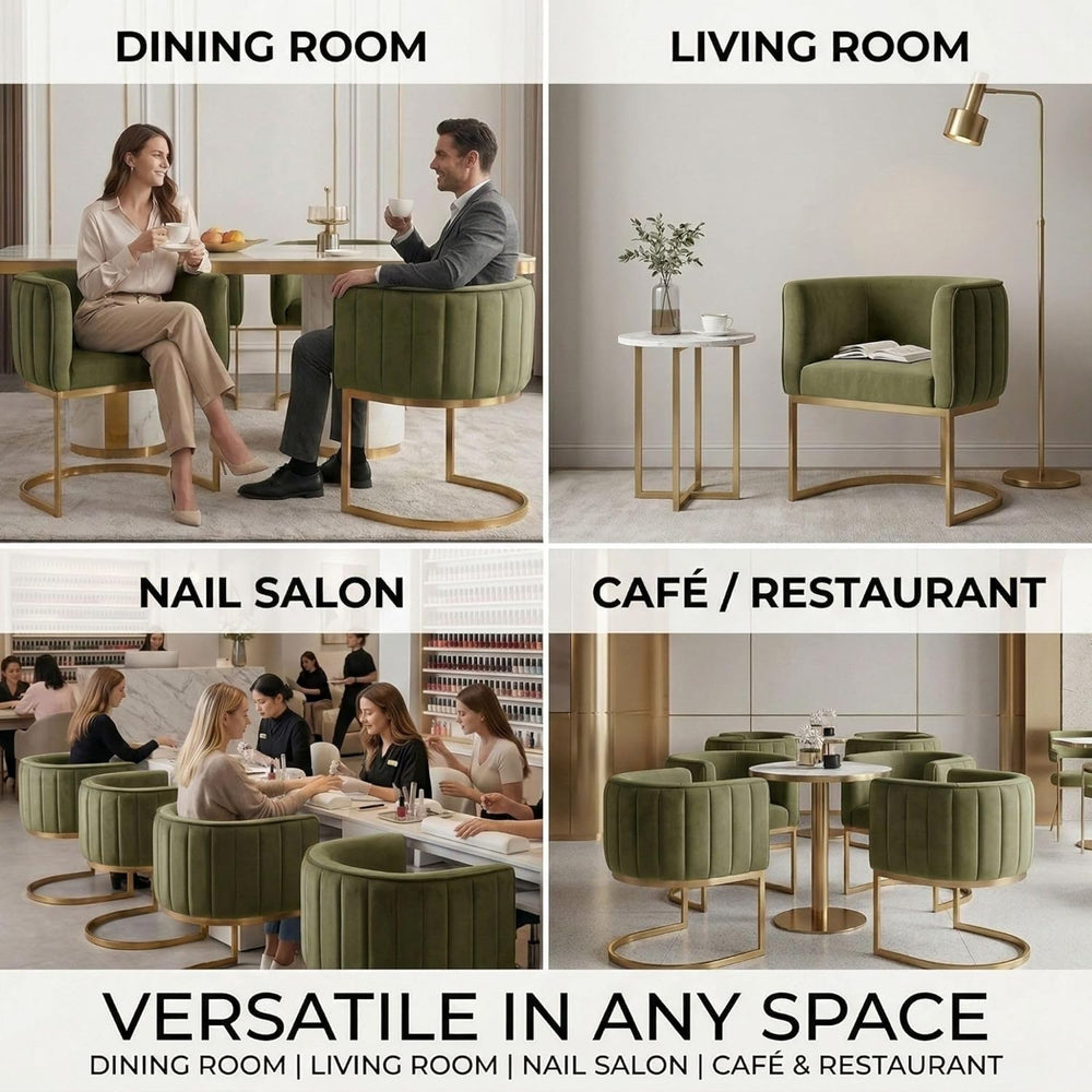 Hyfirm Olive Green and Gold Modern Barrel Dining Room Chairs Set of 4, Velvet...