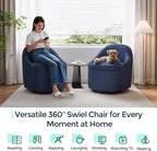 LINSY Swivel Accent Chair with Storage Comfy Chenille Barrel Chairs, Small 360 Swivel Modern Armchair for Living Room Bedroom, Boucle Reading Chair for Study Room (Blue)