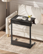 Tatub 24" Folding TV Tray Table, Foldable C Shaped End Table for Couch, TV Dinner Tray with Cup Holder, Small Sofa-Side Laptop Desk for Living Room Bedroom, Black