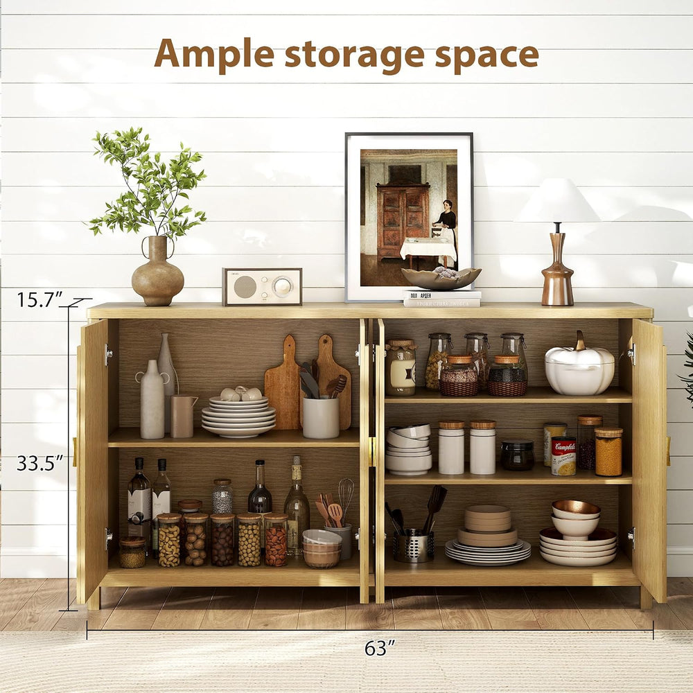 Sideboard Cabinet with Storage - 63” Large Kitchen Buffet Table, Adjustable S...
