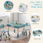 4 in 1 Kids Table and 2 Chairs Set, Toddler Table and Chair Set for Kids Ages 3-10, Activity Tables for Building Blocks/Drawing/Reading/Dining，Gift for Boy & Girl (Grayish Blue)