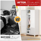 Superday Metal Wardrobe Closet, 72" H Bedroom Armoires with Wooden Handle, Storage Cabinet with Adjustable Shelves and Hanging Rods, Steel Storage Locker Closet for Home, Office, Employee, Gym (White)